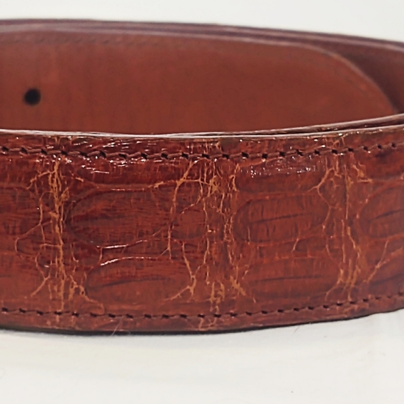 Vintage Brown Crocodile Leather Belt with Silver Buckle - Picture 4 of 5